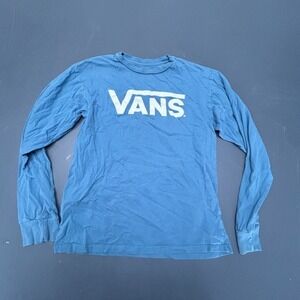 Vans T Shirt Boys Large Blue Long Sleeve Casual Cotton Skate Graphic Top